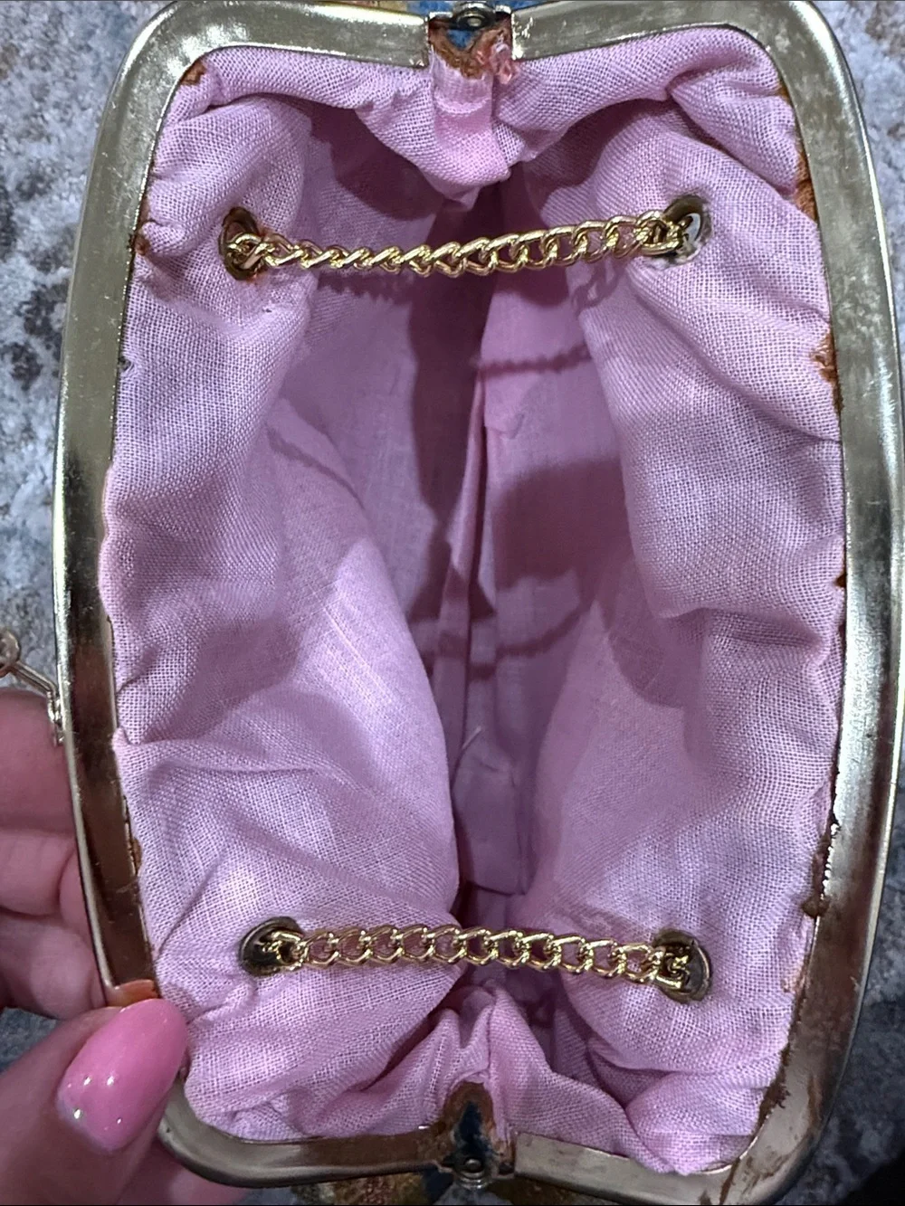 Vintage Floral Tapestry Shoulder Bag in Blue, Cream and Pink